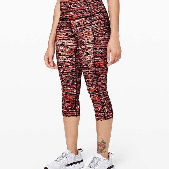 Lululemon Fast & Free Crop II 21" Flash Peat Orange Multi Size 8 - Picture 1 of 6